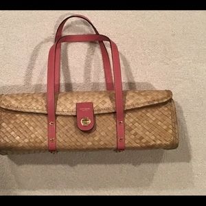 Kate spade straw handbag with pink leather trim